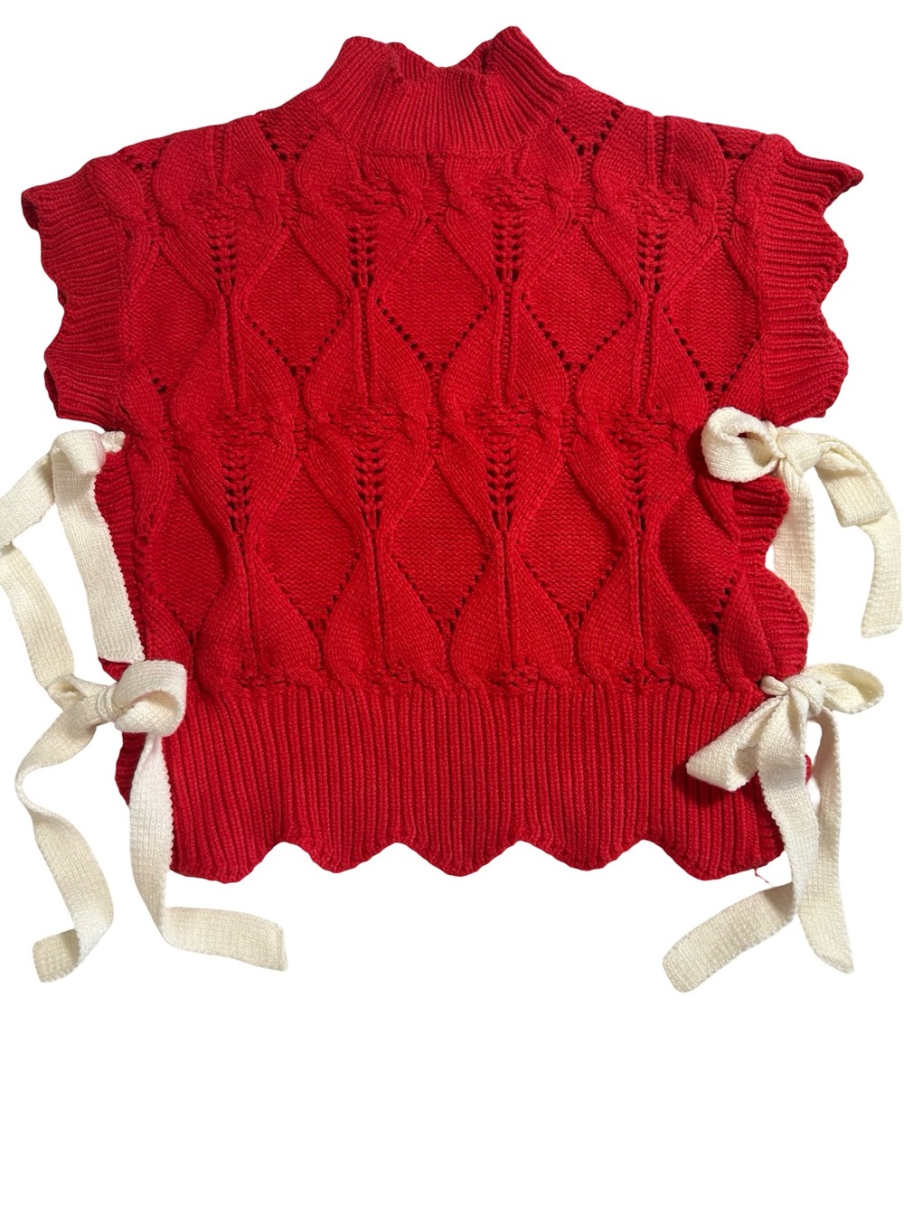 &merci Red Cable Knit Side-Tie
Mock Neck Sweater Vest - Picture 6 of 8